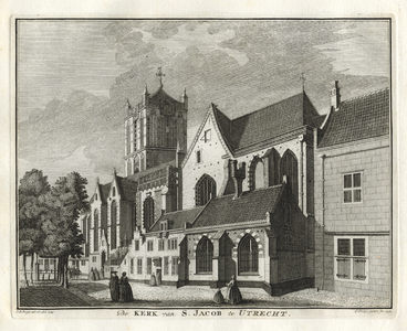 135831 Gezicht op de Jacobikerk op het Jacobskerkhof te Utrecht uit het zuidoosten.01-01-1745-31-12-1745